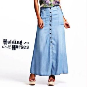 Anthropologie Holding Horses Maxi Chambray Skirt Size 12